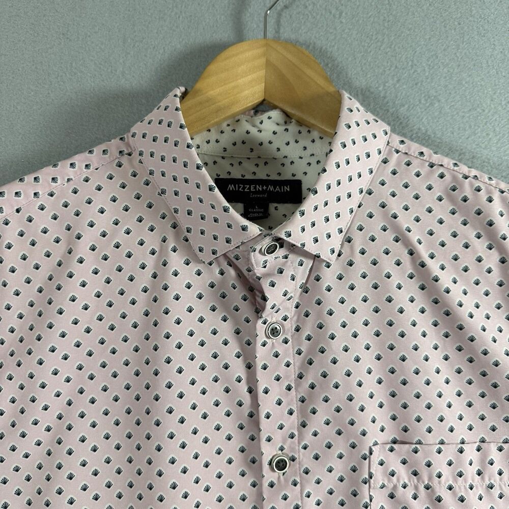 Mizzen+Main Leeward Shirt Mens L Pink Fan Print Short Sleeve Performance Golf